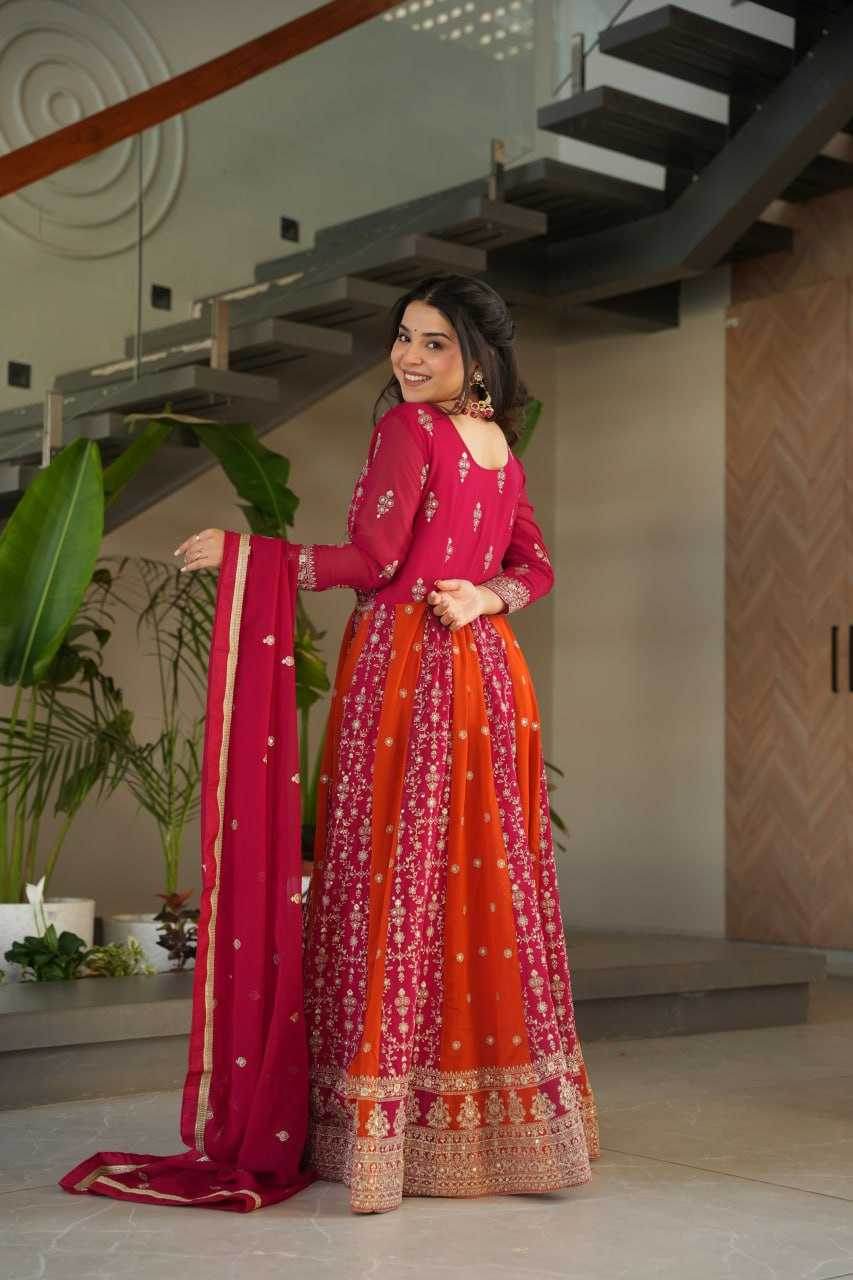 Faux Blooming Gown With Dupatta Sequin Gowns - MYLUXURY LANE ENTERPRISE